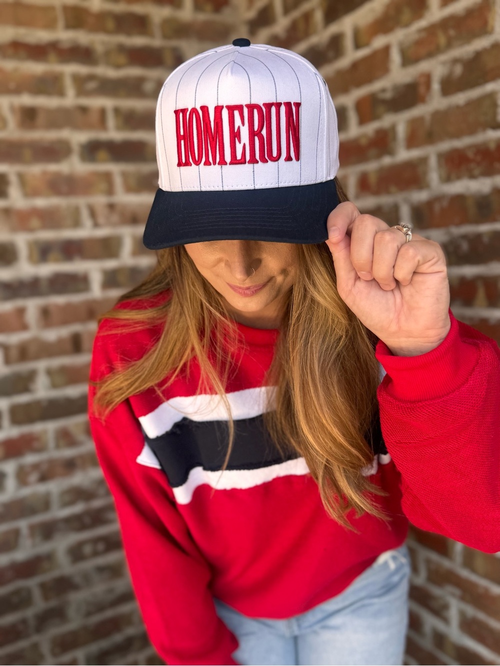 HOMERUN Red and White Baseball Snapback Hat by
